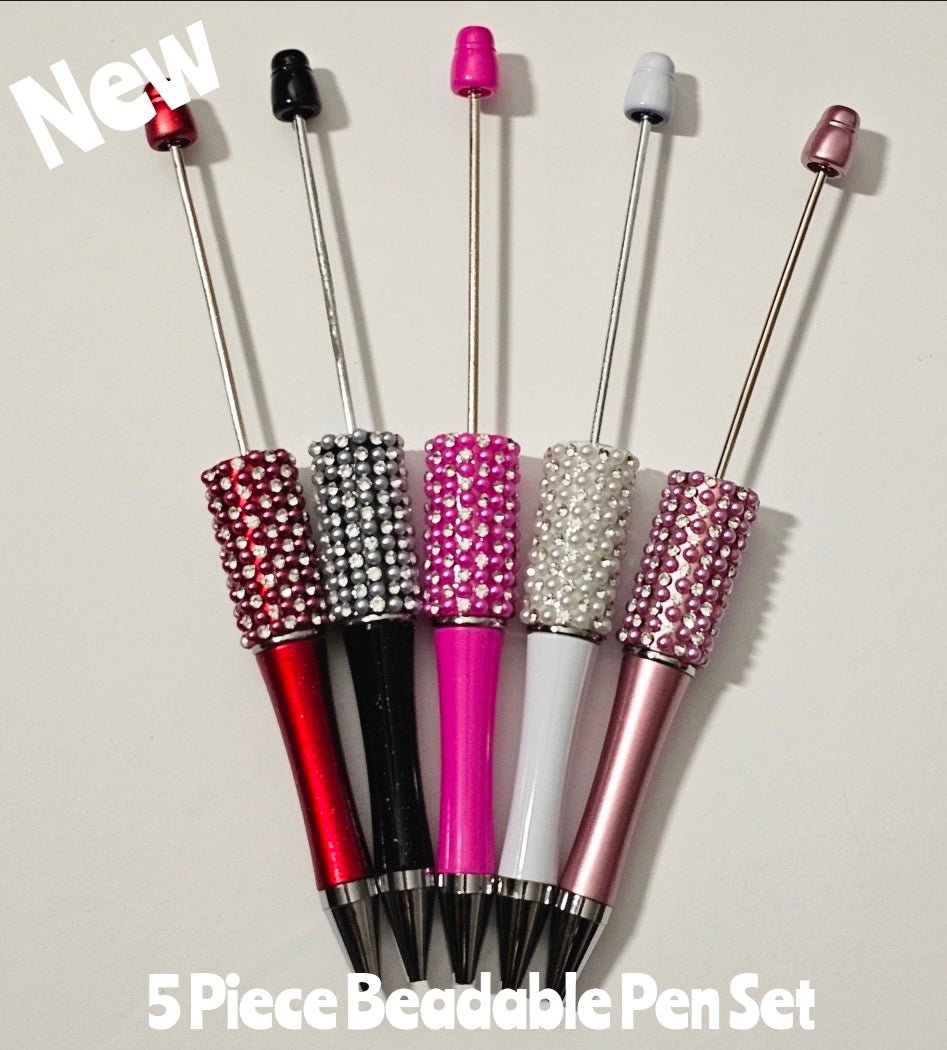 New 5 Count Fancy Rhinestone Plastic Beadable Pen DIY Beadable Craft Supplies