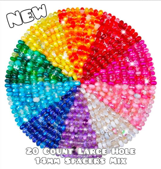 New 20 Count Large Hole 14mm Spacers Mix
