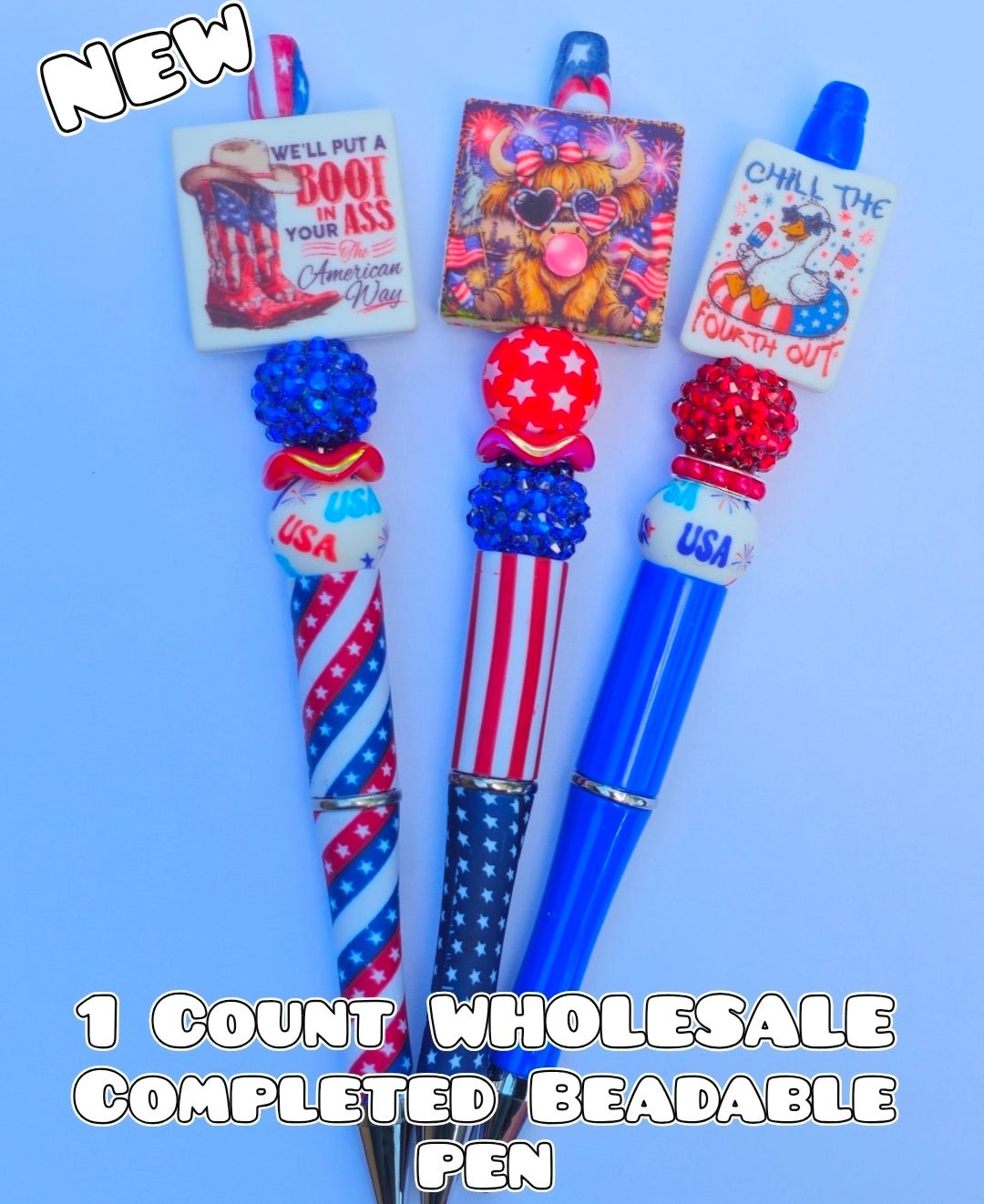 Wholesale 1 Count Beadable Pens Patriotic