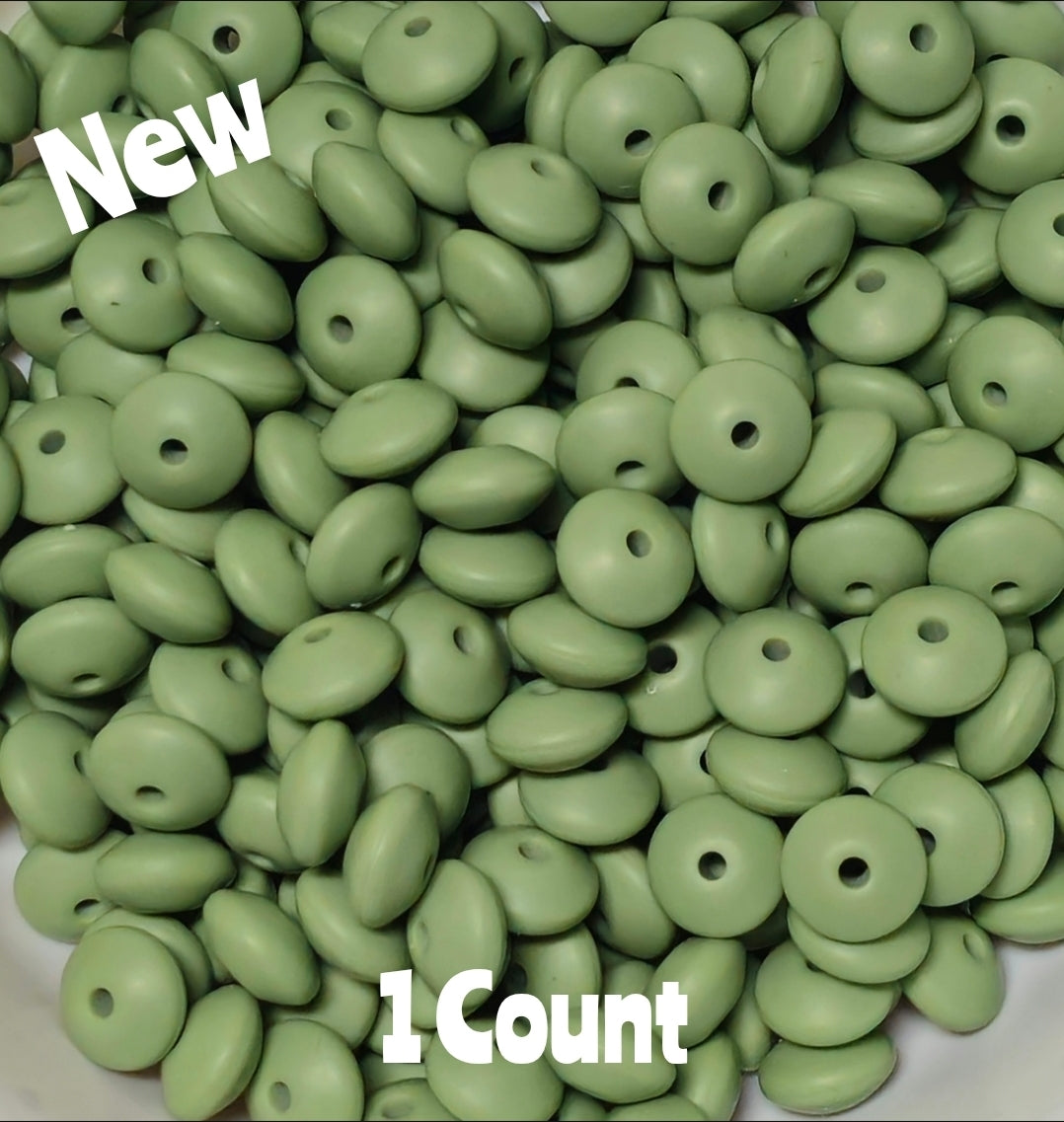 12mm 1 Count lentils Spacer Beads sage green