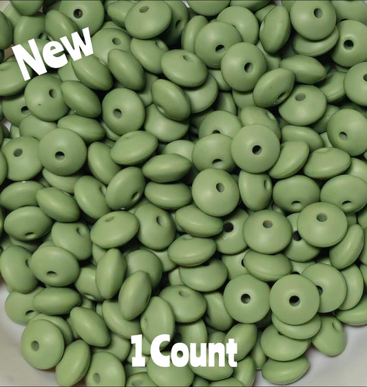 12mm 1 Count lentils Spacer Beads sage green
