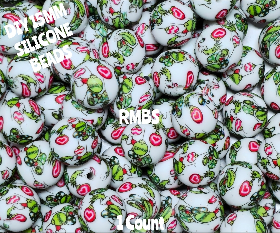 New 1 Count 15mm Printed Beads Christmas Theme Beads Craft Supplies Multiple Options