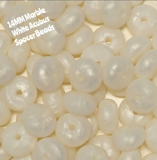 1 Count DIY 14 MM MARBEL WHITE Silicone SOLID Acubus Spacer Beads Craft Supplies