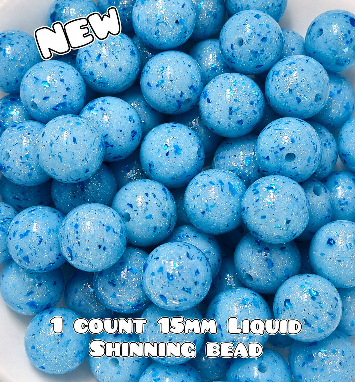 NEW 15mm DIY Silicone Beads Glitter Glossy 1 Count Blue
