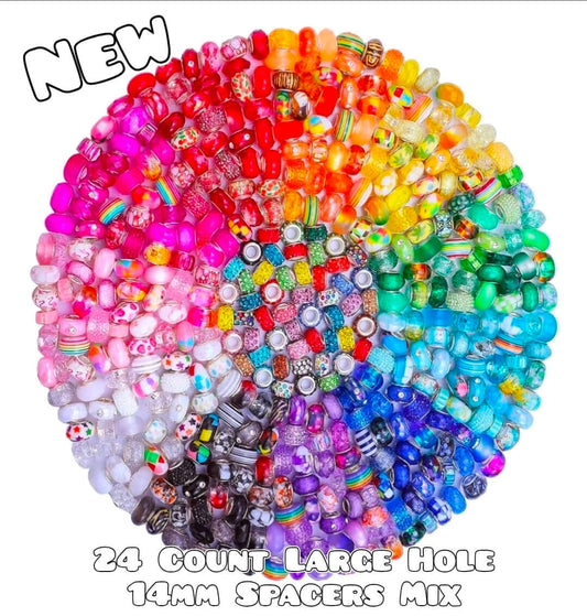 New 24 Count Large Hole 14mm Spacers Mix