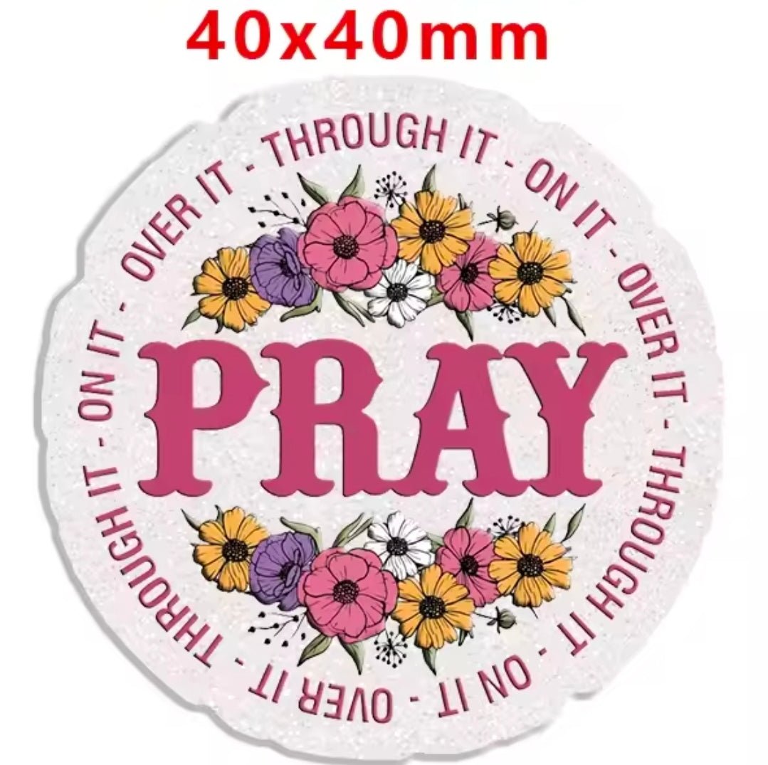 Glitter Acrylic Flatback- Acrylic Planer Resin Charm- Pray
