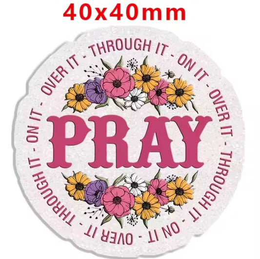 Glitter Acrylic Flatback- Acrylic Planer Resin Charm- Pray
