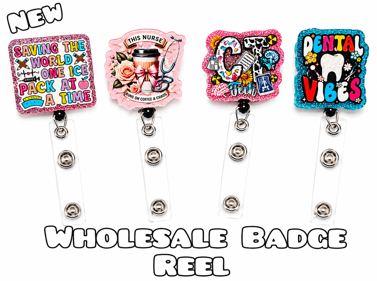 Wholesale Beadable Completed Badge Reels 360 alligator clip