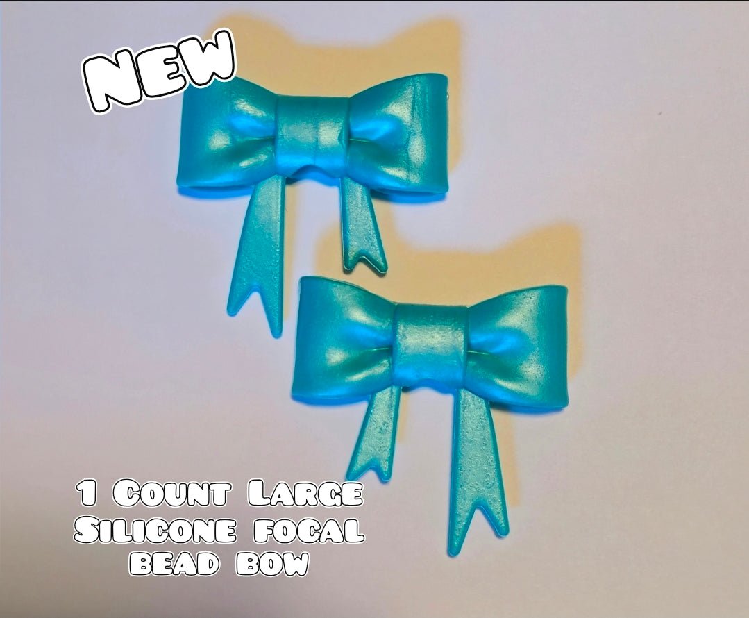 1 Count Large Silicone Printed Bow Focal Beads. Bow beadable accessories. Pearl Teal