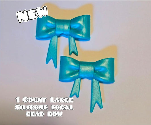 1 Count Large Silicone Printed Bow Focal Beads. Bow beadable accessories. Pearl Teal