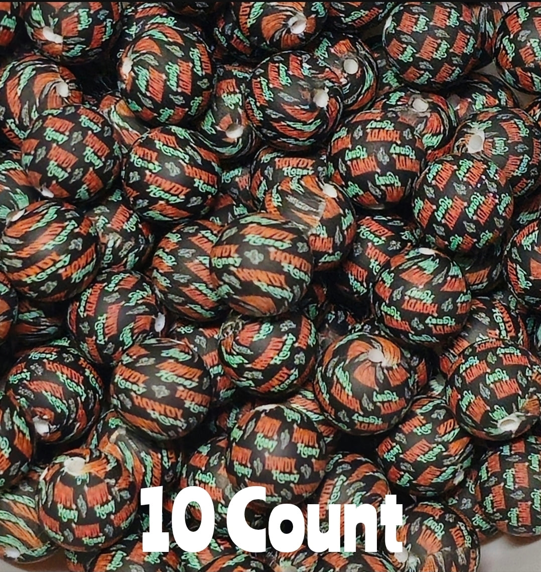 Discontinued 10 count 15mm printed howdy honey silicone beads