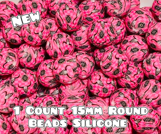 New 1 Count 15mm printed silicone beads BOLD PINK LONGHORN