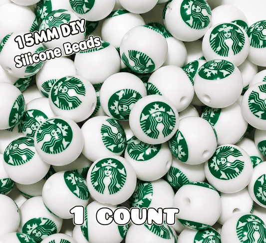 New 1 Count 15mm printed silicone beads Starbucks