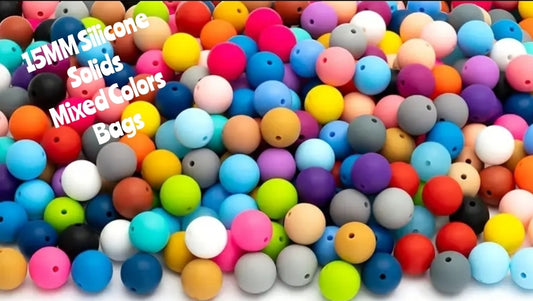 15mm DIY Silicone Beads Solids Mixed Colors Bags 50 Count Bags BPA FREE Nice Selection Of Colors