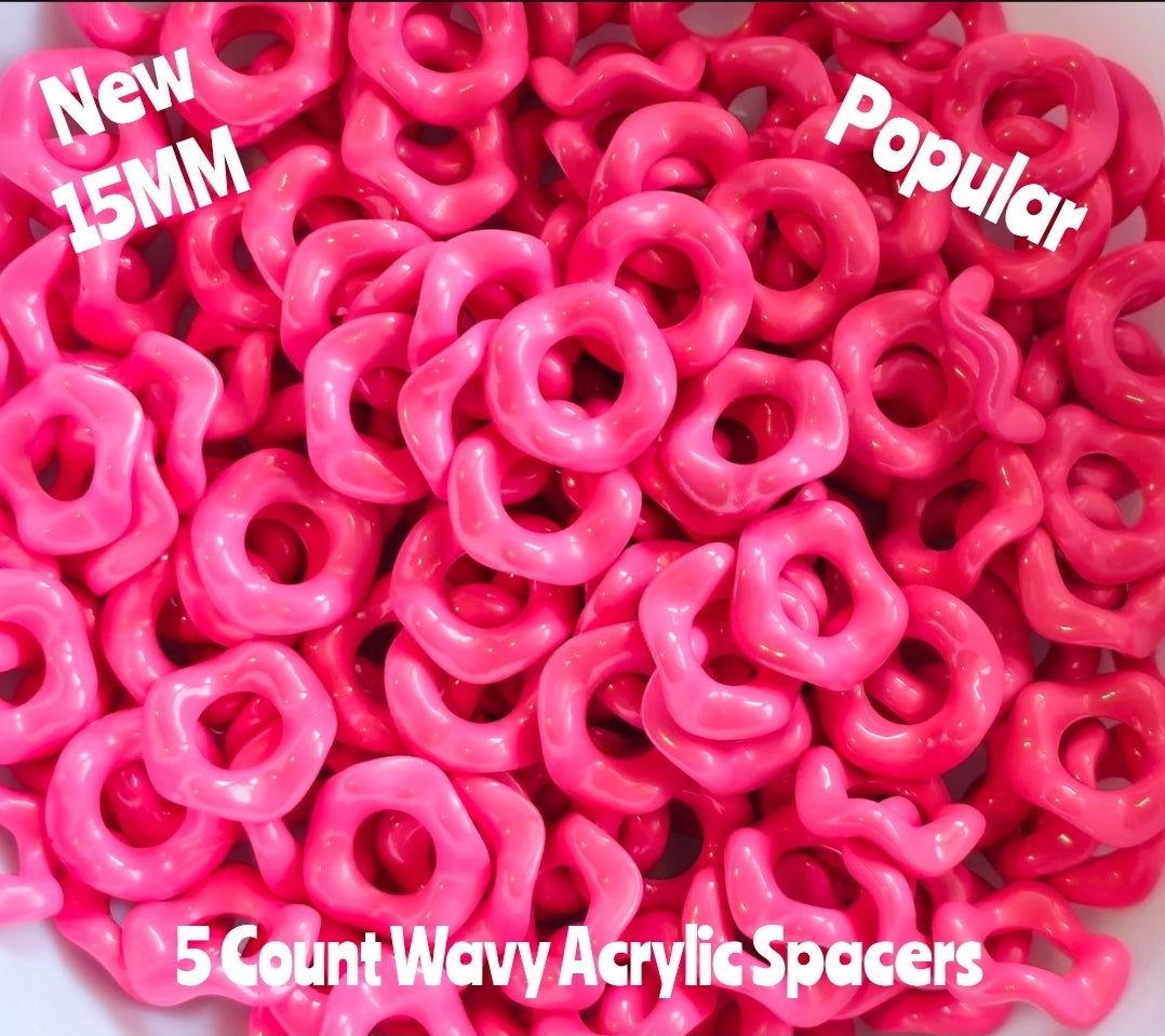 New Colors 15MM Popular Acrylic Large HOLE Wavy Spacers Beads 5 Count FITS ANY AND ALL BEADABLES