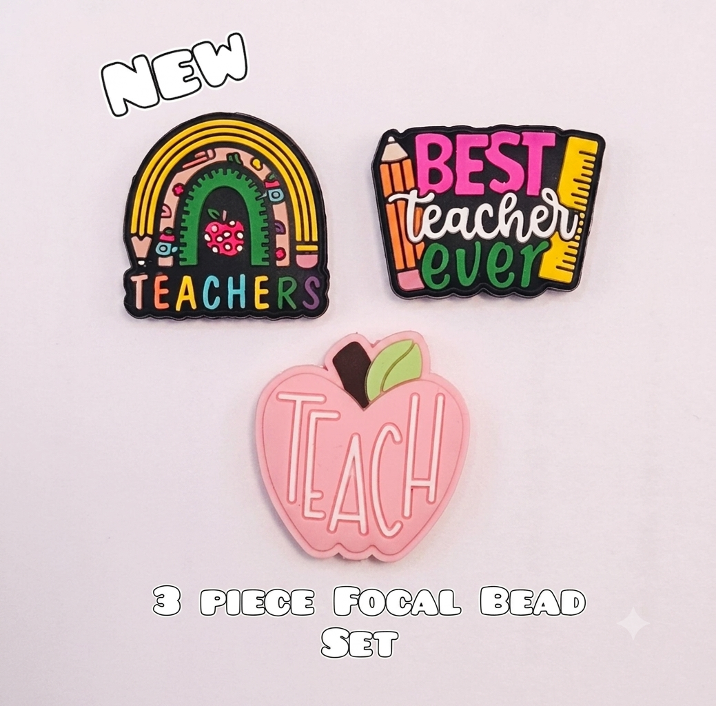 New 3 Count School Teacher Focal Bead Set