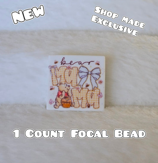 New 1 Count Focal Bead Mama Bear Pooh.  Pen is example bead only