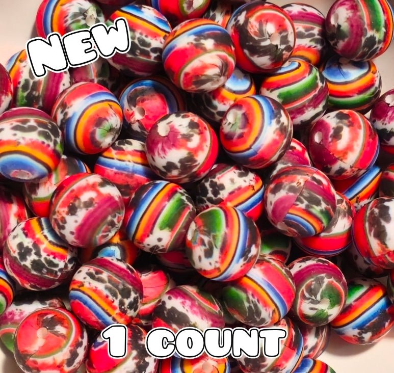 New 1 Count 15mm printed silicone beads COW Serpe