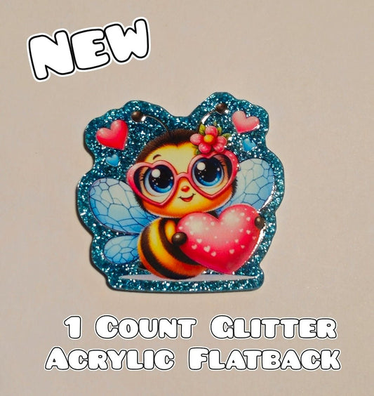 Glitter Acrylic Flatback- Acrylic Planer Resin Charm- Bee
