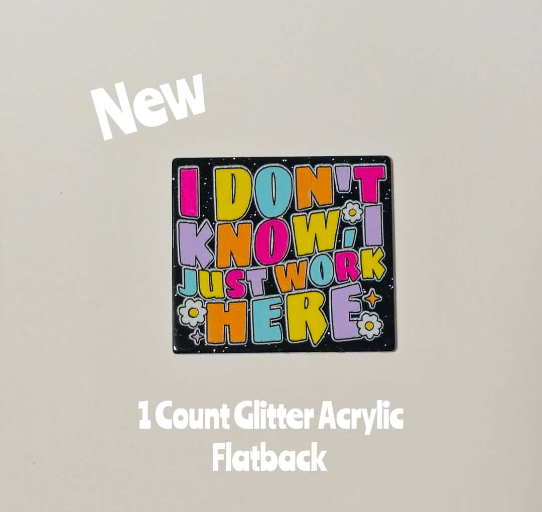 New 1 Count Glitter Acrylic Flatback Don't Know Just Work Here