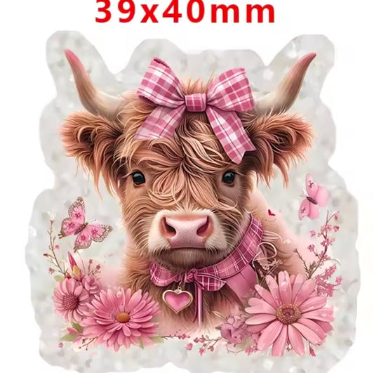 Glitter Acrylic Flatback- Acrylic Planer Resin Charm- Animal Cow