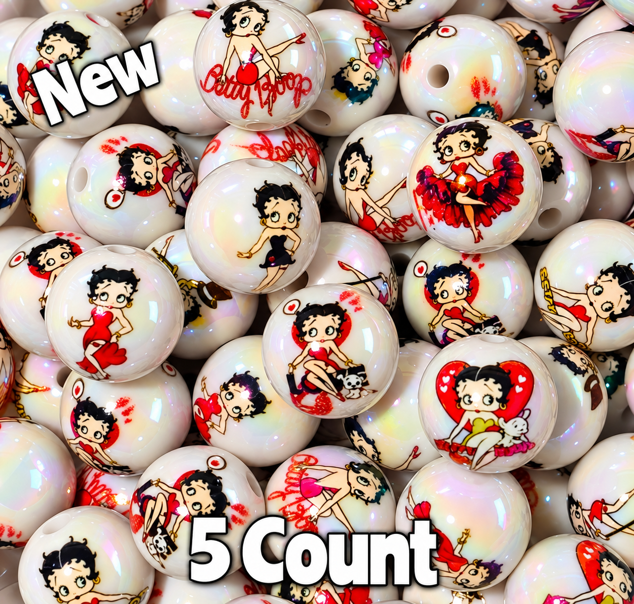 NEW Betty Boop 5 Count 16MM DIY Acrylic Beads Craft Supplies
