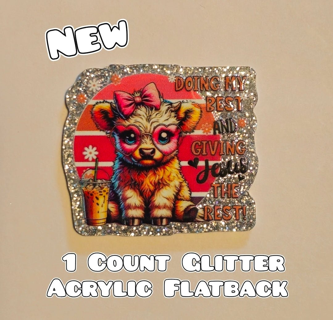 Glitter Acrylic Flatback- Acrylic Planer Resin Charm- Cow Jesus
