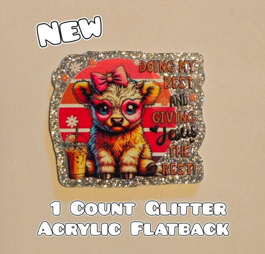 Glitter Acrylic Flatback- Acrylic Planer Resin Charm- Cow Jesus