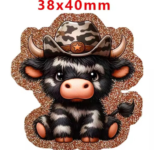 Glitter Acrylic Flatback- Acrylic Planer Resin Charm- Animal Cow