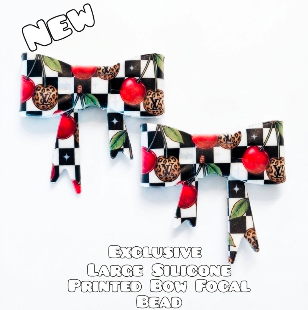1 Count New Release Silicone Focal Bead Bow Exclusive LV Black Silver White