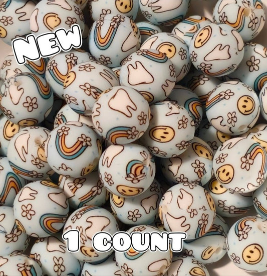 New 1 Count 15mm printed silicone beads Dental Tooth