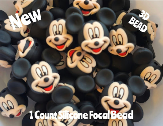 New 3D Silicone Mickey Mouse Focal Beads 1 Count DIY Bead Supplies