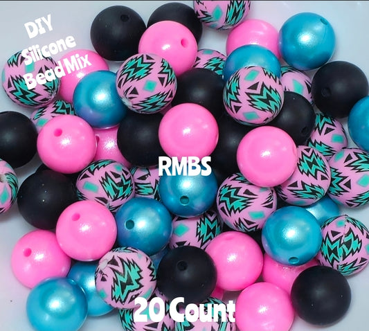 New Country Pink Teal Aztec Bead Mix DIY Beads 20 Count. Craft Supplies