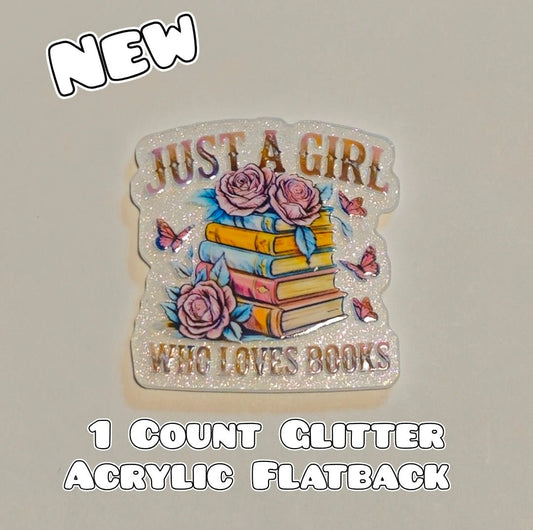 Glitter Acrylic Flatback- Acrylic Planer Resin Charm- Books