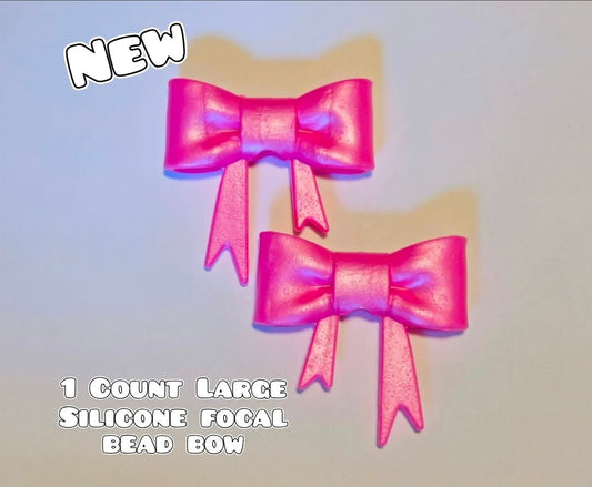 1 Count Large Silicone Printed Bow Focal Beads. Bow beadable accessories. Pearl Teal Pink