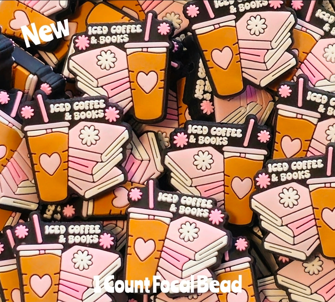 New 1 Count Iced Coffee & Books Focal Bead
