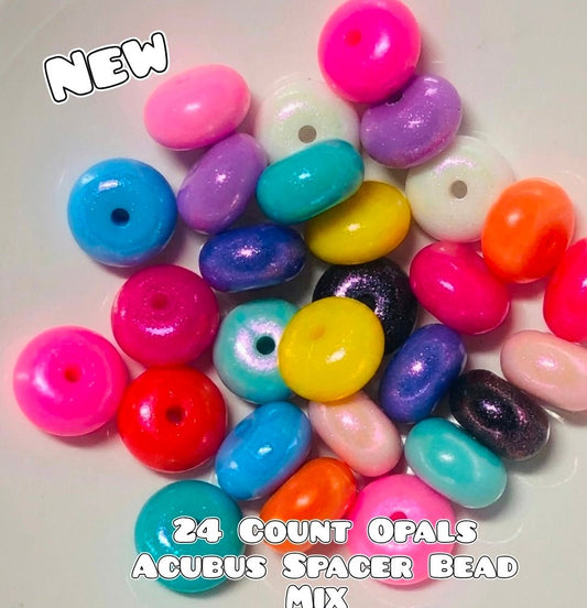 New colors DIY BEADS- 14mm shimmer opal acubus spacer beads mix 24 count