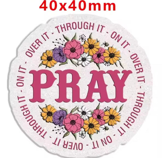 Glitter Acrylic Flatback- Acrylic Planer Resin Charm Religious Pray