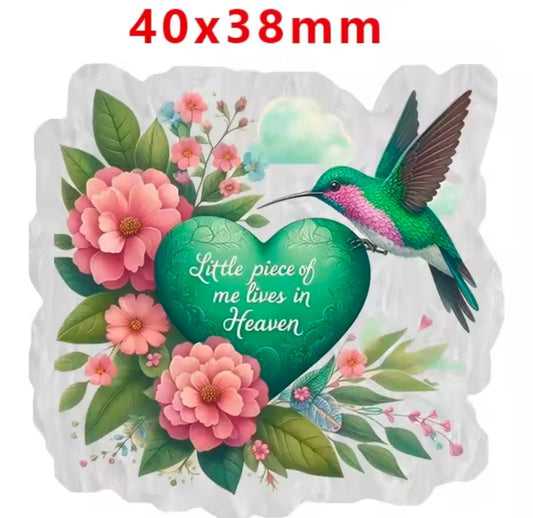 Glitter Acrylic Flatback- Acrylic Planer Resin Charm- Hummingbird Heaven