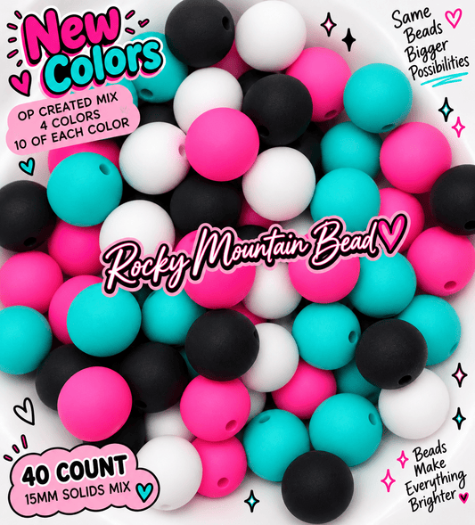 New 15 mm sassy tones silicone solid bead mix- 40 count
