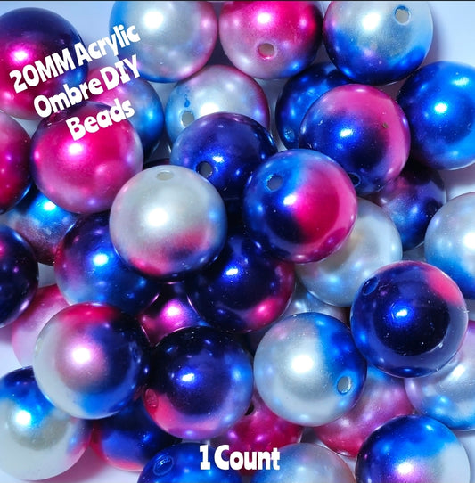 1 Count 20MM DIY Acrylic Beads Red Blue Ombre Craft Supplies