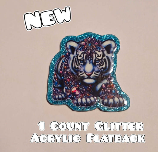 Glitter Acrylic Flatback- Acrylic Planer Resin Charm- Tiger