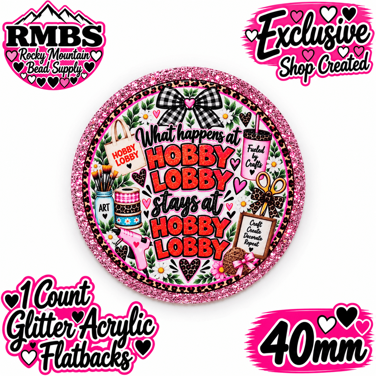 Exclusive 1 Count Custom Exclusive Glitter Acrylic Flatback 40mm HOBBY LOBBY