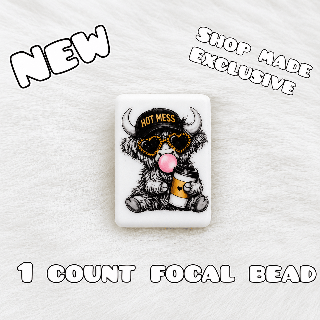 New 1 Count Focal Bead Hot Mess Cow