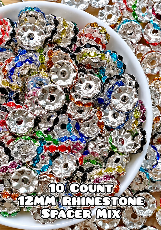 New 10 Count DIY 12MM Large Hole Multi Color Metal Fancy Rhinestone Spacers Mix Beads Craft Supplies