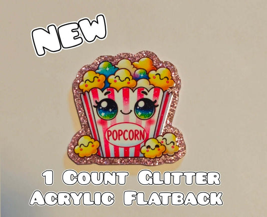 Glitter Acrylic Flatback- Acrylic Planer Resin Charm- Popcorn
