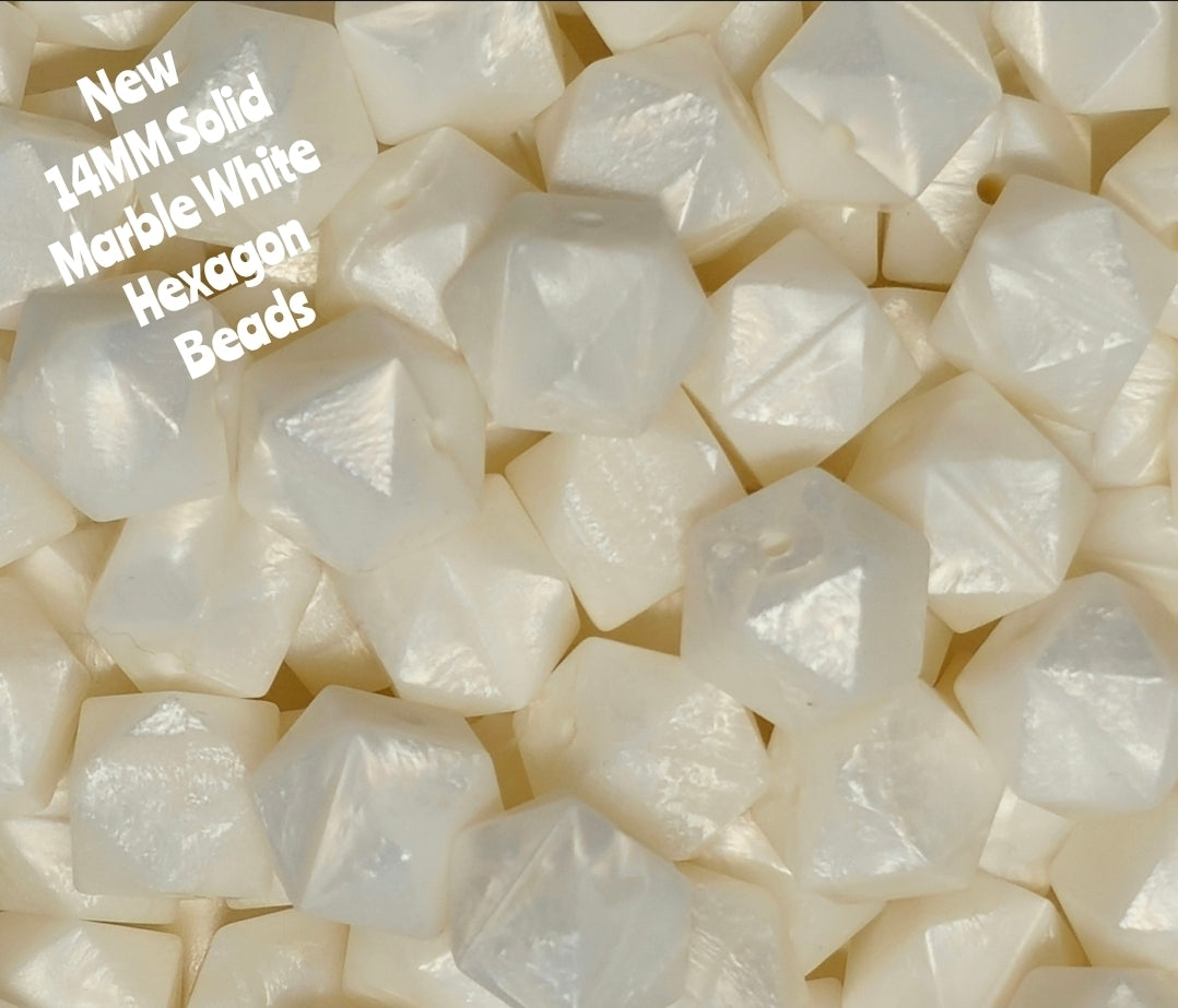1 Count DIY Beads 14MM Solid Marbel White Hexagon Beads