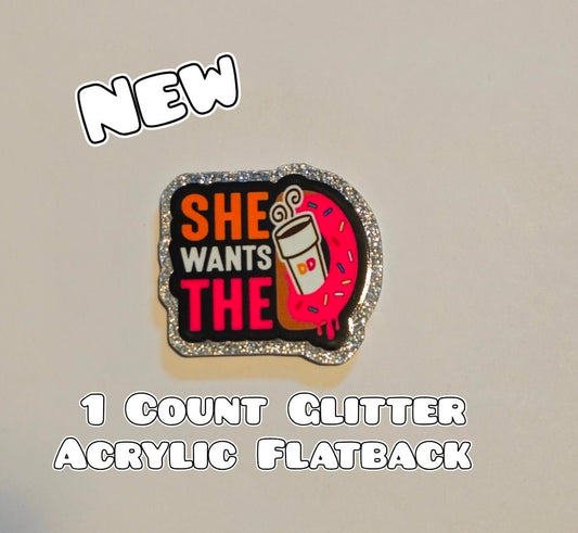 Glitter Acrylic Flatback- Acrylic Planer Resin Charm- Dunkin Donuts