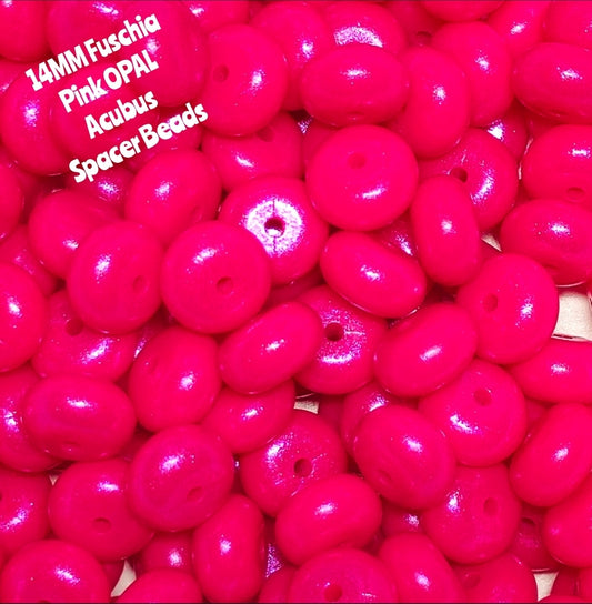 1 Count DIY 14 MM FUSCHIA PINK Silicone OPAL Acubus Spacer Beads Craft Supplies