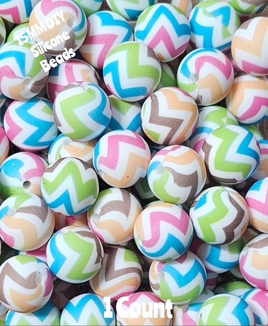 New 1 Count DIY Silicone Beads 15mm printed Multi Zig Zags Beads Beadable Accessories